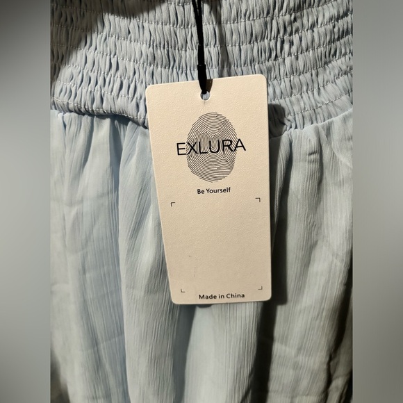 Exlura Dress Womens Medium Blue Chiffon Open Tie Back Ruffle Hem Long Sleeve - Picture 3 of 3